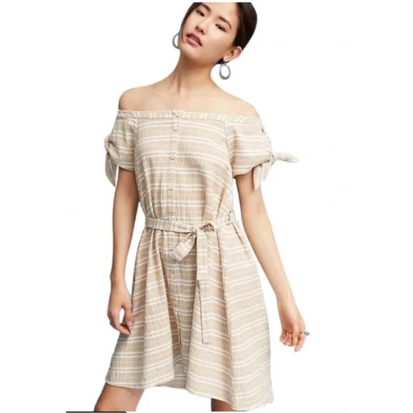 NWT Corey Lynn Calter Anthropologie Womens Petite Edie Dress SP Off the Shoulder - Picture 1 of 8